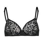 Zwarte Kant Lingerie Ondersteunende Beha Eres , Black , Dames