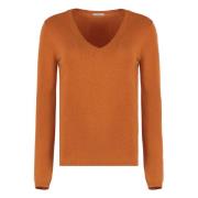 Luxe Cashmere Sweater Ribgebreide Randen Malo , Orange , Dames