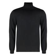 Cashmere Turtleneck Pullover, Ribbed Knit Edges Malo , Black , Heren