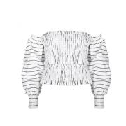 Gestreepte off-shoulder blouse met pofmouwen Pinko , White , Dames