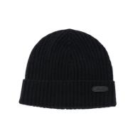 Zwarte Cashmere Beanie Muts met Logo Patch Brioni , Black , Dames