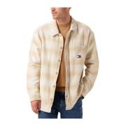 Badge Check Overshirt Casual Stijl Tommy Jeans , Beige , Heren