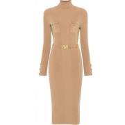 Beige Kameel Lange Jurk met Gouden Knopen Elisabetta Franchi , Brown ,...