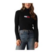 Zwarte Flag Sweater Coltrui Elegant Tommy Jeans , Black , Dames