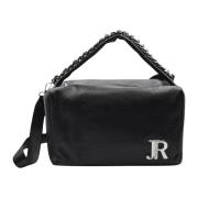 Zwarte Stoffen Ketting Handvat Rits Tas John Richmond , Black , Dames