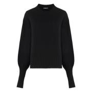 Luxe Cashmere Sweater Ribgebreide Boorden Malo , Black , Dames