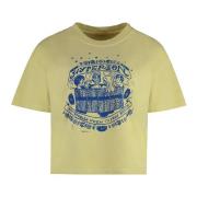 Geribbelde Katoenen Crew-Neck T-shirt Mother , Yellow , Dames