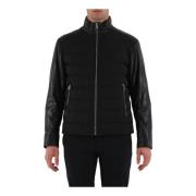 Nylon en leren motorjack Hugo Boss , Black , Heren