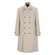 Beige Wollen Jas met Reverskraag Brunello Cucinelli , Beige , Heren