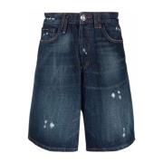 Blauwe Casual Katoenen Shorts Philipp Plein , Blue , Heren