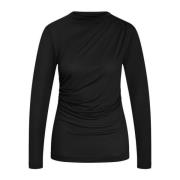 Gedrapeerde Zwarte Blouse Top & T-Shirt Bruuns Bazaar , Black , Dames