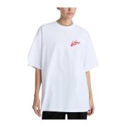 Geribbelde ronde hals bedrukt T-shirt Vans , White , Dames