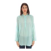 Blauwe Blouse Lange Mouwen Mandarin Kraag Gant , Blue , Dames