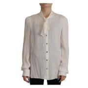 Zijden Ascot Kraag Elegante Witte Blouse Dolce & Gabbana , White , Dam...