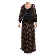 Zwarte Kant Bloemen Polka Maxi Capri Jurk Dolce & Gabbana , Black , Da...