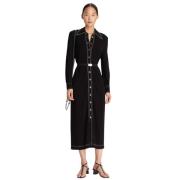 Zwarte Jersey Maxi Jurk met Polo Kraag Tory Burch , Black , Dames