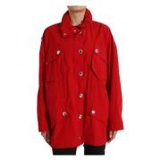 Rode Polyester Hooded Knoopregenjas Dolce & Gabbana , Red , Dames