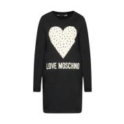 Zwarte jurk met merkprint Love Moschino , Black , Dames