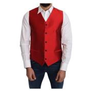 Prachtige Rode Zijden Formele Vest Dolce & Gabbana , Red , Heren