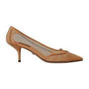 Stijlvolle Beige Mesh Pumps met Zilveren Kettingen Dolce & Gabbana , B...