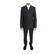 Slim Fit Dubbelrijig Wol Zijden Pak Dolce & Gabbana , Gray , Heren