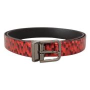 Rood Herringbone Leren Riem met Grijze Gesp Dolce & Gabbana , Red , He...