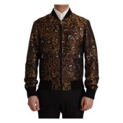 Bruine Veer Volledige Rits Blouson Jas Dolce & Gabbana , Brown , Heren