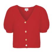 Rode V-hals Korte Cardigan American Dreams , Red , Dames