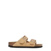 Beige Suède Sandalen met Kurken Voetbed Birkenstock , Beige , Dames