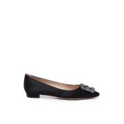 Zwarte Satijnen Pumps met Kristallen Gesp Manolo Blahnik , Black , Dam...