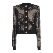 Jacquard gebreide cardigan met lichaamsmotief Balmain , Black , Dames