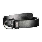 Zwarte leren damesriem metalen gesp Tommy Hilfiger , Black , Dames