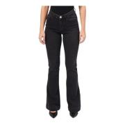 Zwarte Flare Jeans met Zakken YES ZEE , Black , Dames