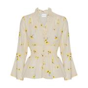 Beige Flower Top met 3/4 Mouwen American Dreams , Beige , Dames