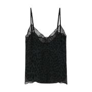 Luipaardprint Donkergroene Kant Camisole Top Zadig & Voltaire , Black ...