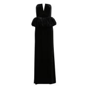 Elegante Velvet Peplum Maxi Jurk Self Portrait , Black , Dames