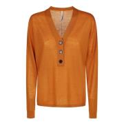 Wollen V-hals Trui met Knopen Liviana Conti , Orange , Dames