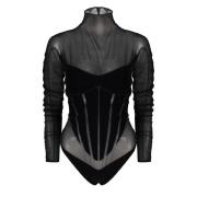 Semi-transparante body met fluwelen inzetstukken Mugler , Black , Dame...