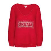 Kristal Droom V-Hals Pullover in Rood American Dreams , Red , Dames