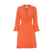 Korte Jurk Met Smock Taille Effen American Dreams , Orange , Dames