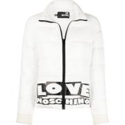 Cr?mekleurige gewatteerde pufferjas Love Moschino , White , Dames