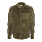 Ribfluwelen Overhemd met Button-Down Kraag Drykorn , Green , Heren