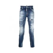 Vervaagde Versleten Skinny Jeans voor Heren Dsquared2 , Blue , Heren