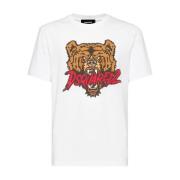 T-shirt met Grafische Print en Ronde Hals Dsquared2 , White , Heren