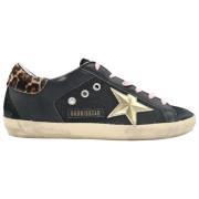 Zwarte Superstar Sneakers met 3D Gouden Ster en Luipaardprint Golden G...