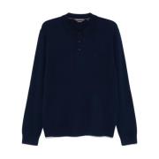 Blauwe Merinowol Gebreide Poloshirt Michael Kors , Blue , Heren