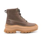 Bruine leren enkellaarsjes met veters Timberland , Brown , Dames