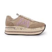 Beige Leren en Stoffen Sneakers Premiata , Beige , Dames