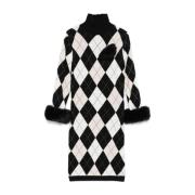 Argyle Check Gebreide Jurk met Broche Blugirl , Black , Dames