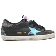 Glitter Back Leren Sneakers Zwart/Blauw Golden Goose , Black , Dames